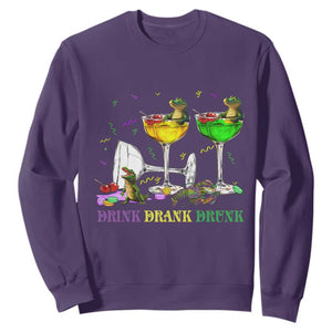 Funny Mardi Gras Drinking Sweatshirt Drink Drank Drunk Glass Of Wine Alligators TS11 Purple Print Your Wear
