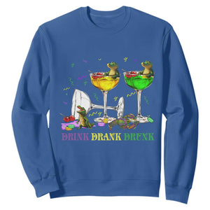 Funny Mardi Gras Drinking Sweatshirt Drink Drank Drunk Glass Of Wine Alligators TS11 Royal Blue Print Your Wear