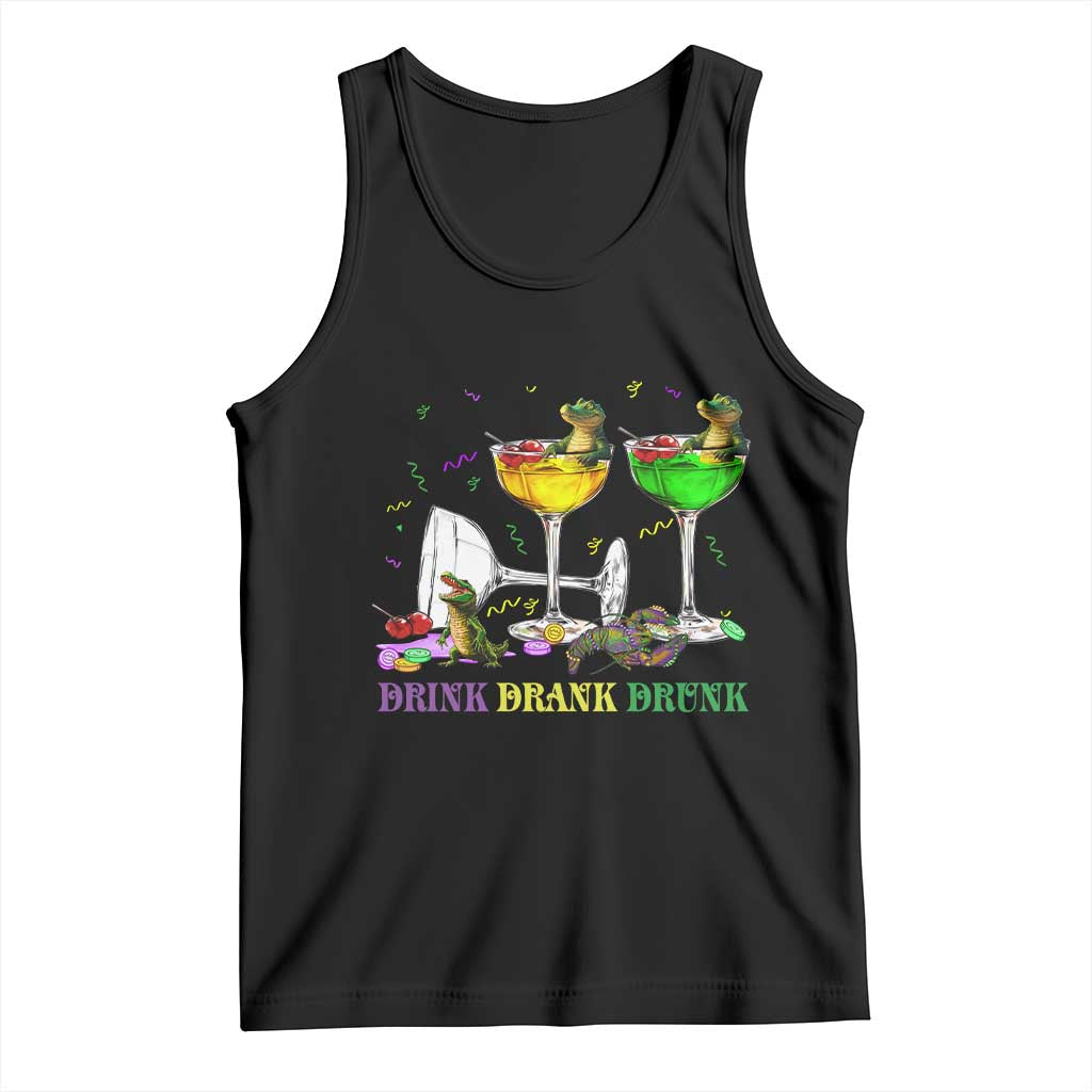Funny Mardi Gras Drinking Tank Top Drink Drank Drunk Glass Of Wine Alligators TS11 Black Print Your Wear