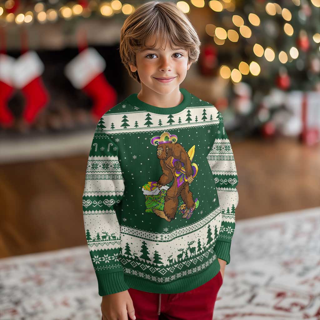 Funny Bigfoot Carnival Mardi Gras Party Ugly Christmas Sweater TS11 Forest Green Beige Print Your Wear