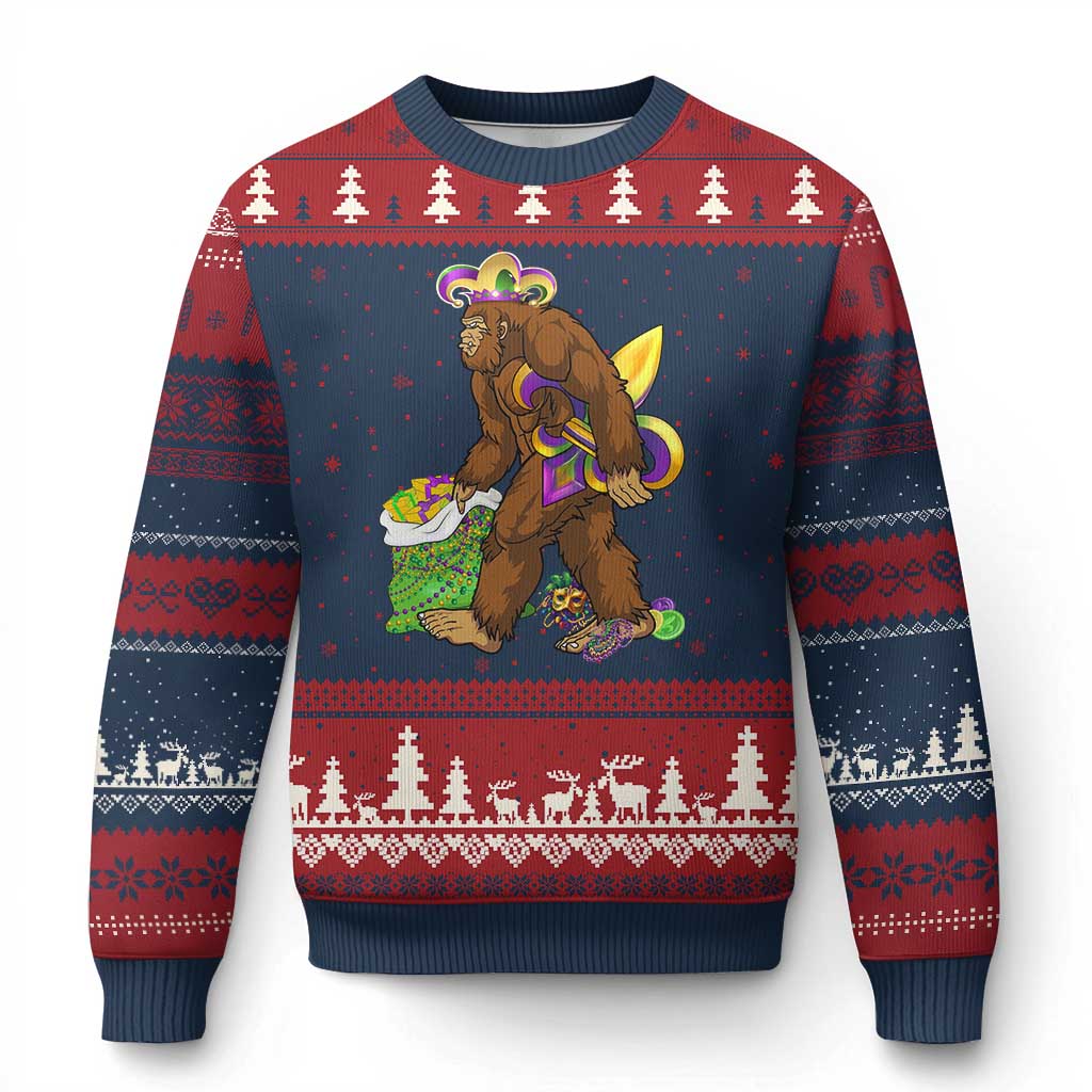Funny Bigfoot Carnival Mardi Gras Party Ugly Christmas Sweater TS11 Navy Red Print Your Wear