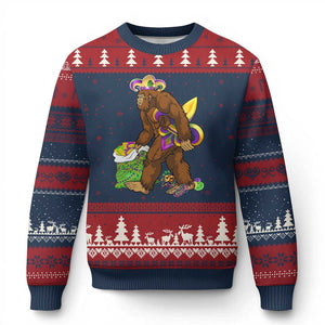 Funny Bigfoot Carnival Mardi Gras Party Ugly Christmas Sweater TS11 Navy Red Print Your Wear