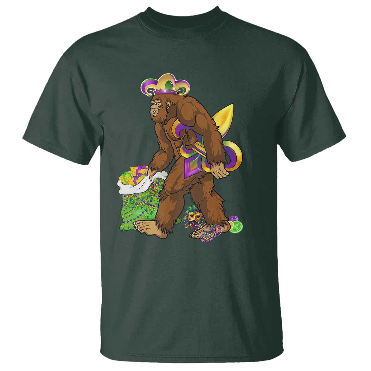 Funny Bigfoot Carnival Mardi Gras Party T Shirt TS11 Dark Forest Green Print Your Wear
