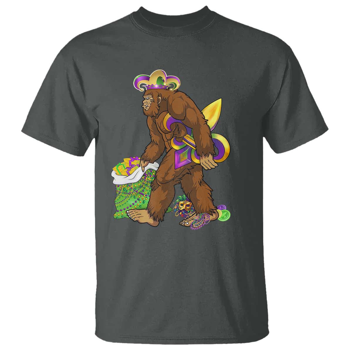 Funny Bigfoot Carnival Mardi Gras Party T Shirt TS11 Dark Heather Print Your Wear