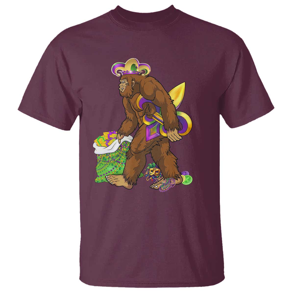 Funny Bigfoot Carnival Mardi Gras Party T Shirt TS11 Maroon Print Your Wear