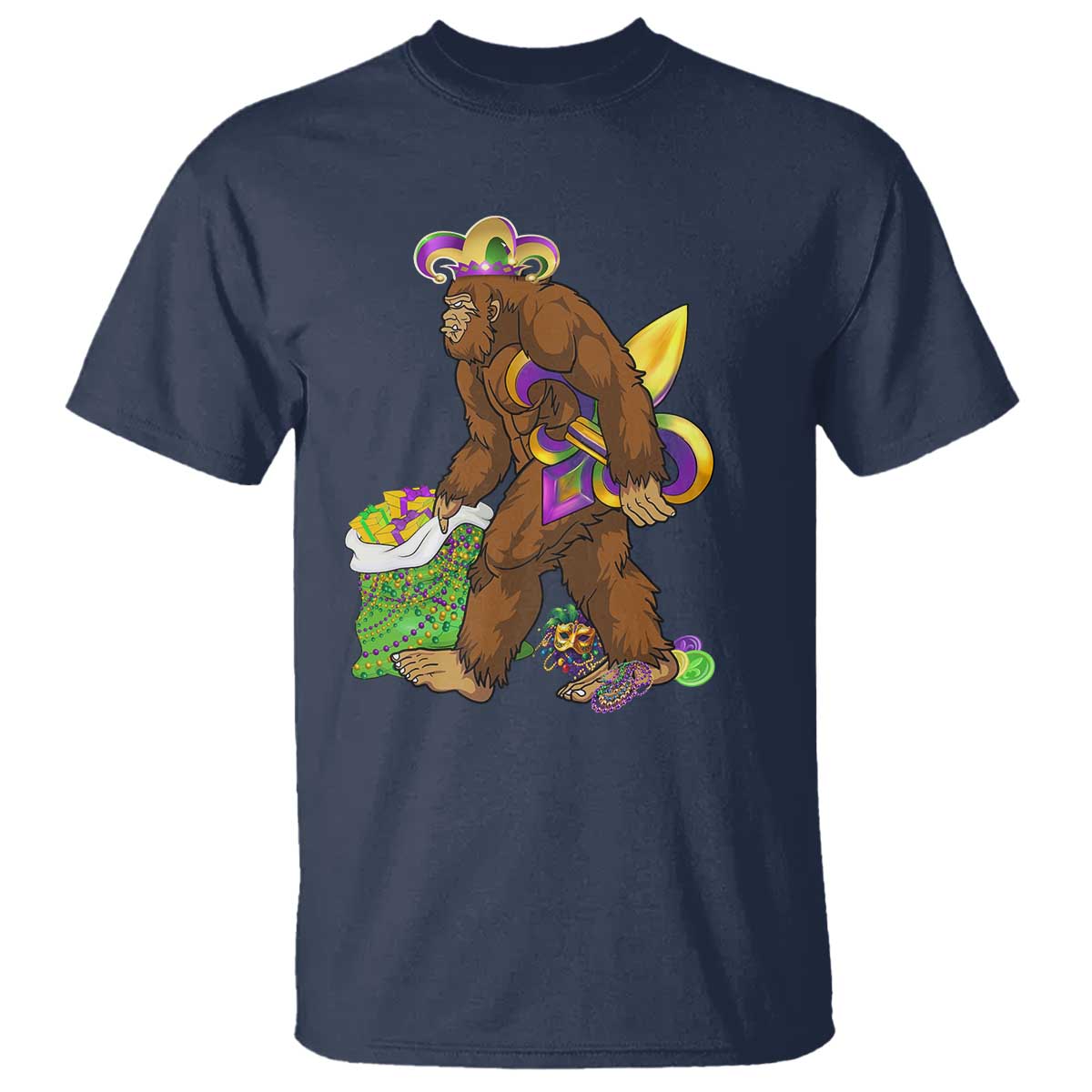 Funny Bigfoot Carnival Mardi Gras Party T Shirt TS11 Navy Print Your Wear