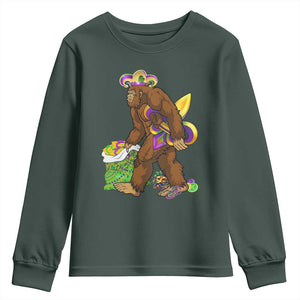 Funny Bigfoot Carnival Mardi Gras Party Youth Sweatshirt TS11 Dark Forest Green Print Your Wear