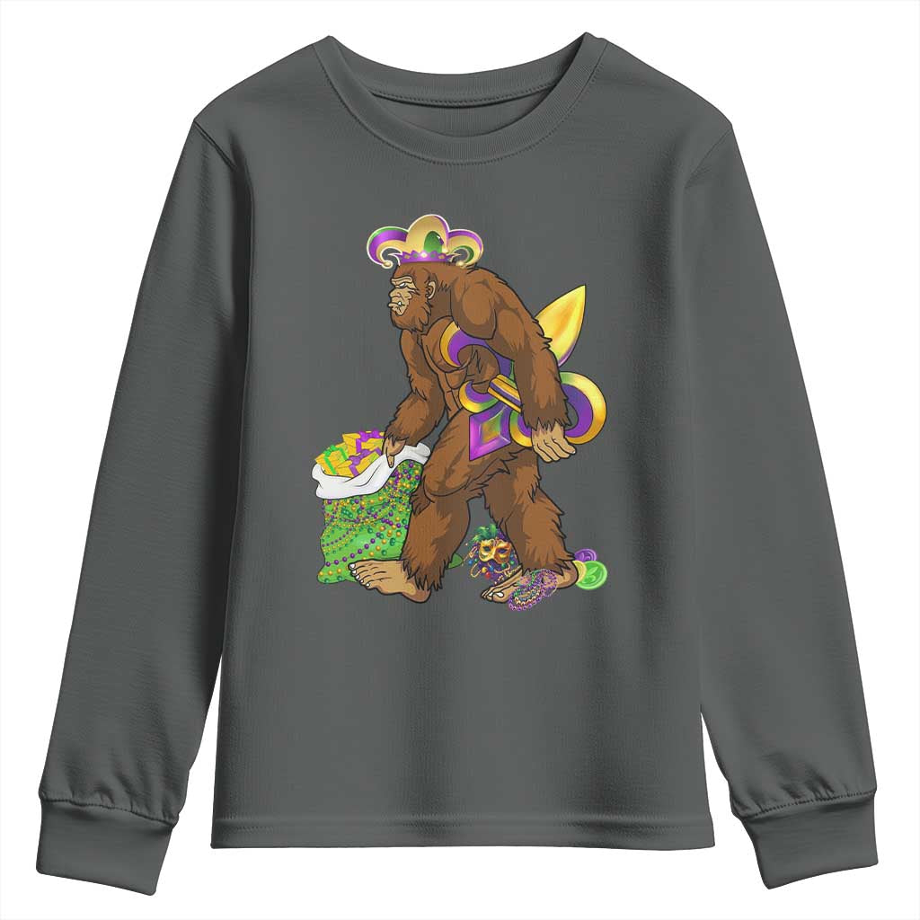 Funny Bigfoot Carnival Mardi Gras Party Youth Sweatshirt TS11 Dark Heather Print Your Wear