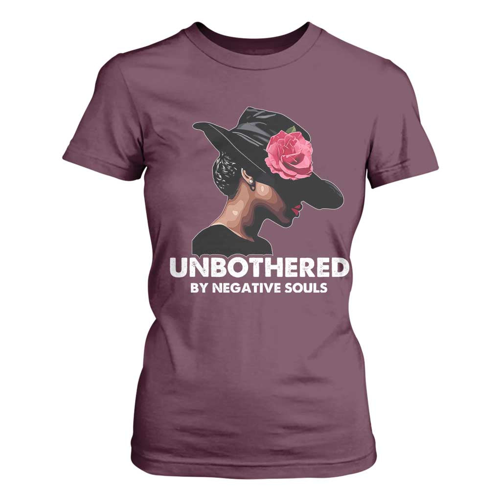 Funny African American T Shirt For Women Unbothered By Negative Souls TS11 Maroon Print Your Wear