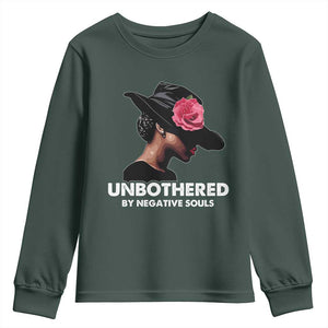 Funny African American Youth Sweatshirt Unbothered By Negative Souls TS11 Dark Forest Green Print Your Wear