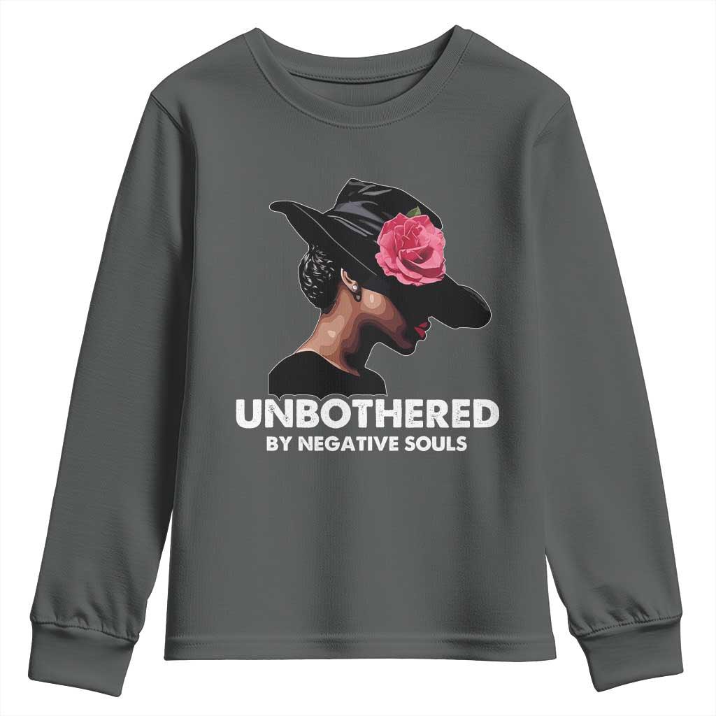 Funny African American Youth Sweatshirt Unbothered By Negative Souls TS11 Dark Heather Print Your Wear