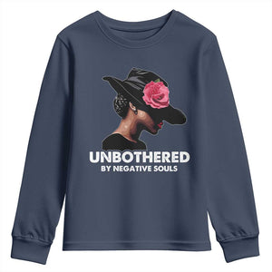 Funny African American Youth Sweatshirt Unbothered By Negative Souls TS11 Navy Print Your Wear