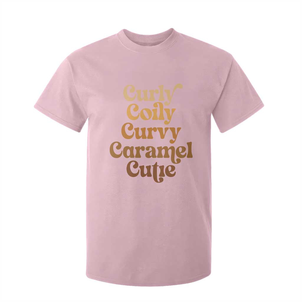 Afro Black Hair Melanin T Shirt For Kid Curly Coily Curvy Caramel Cutie TS11 Light Pink Print Your Wear