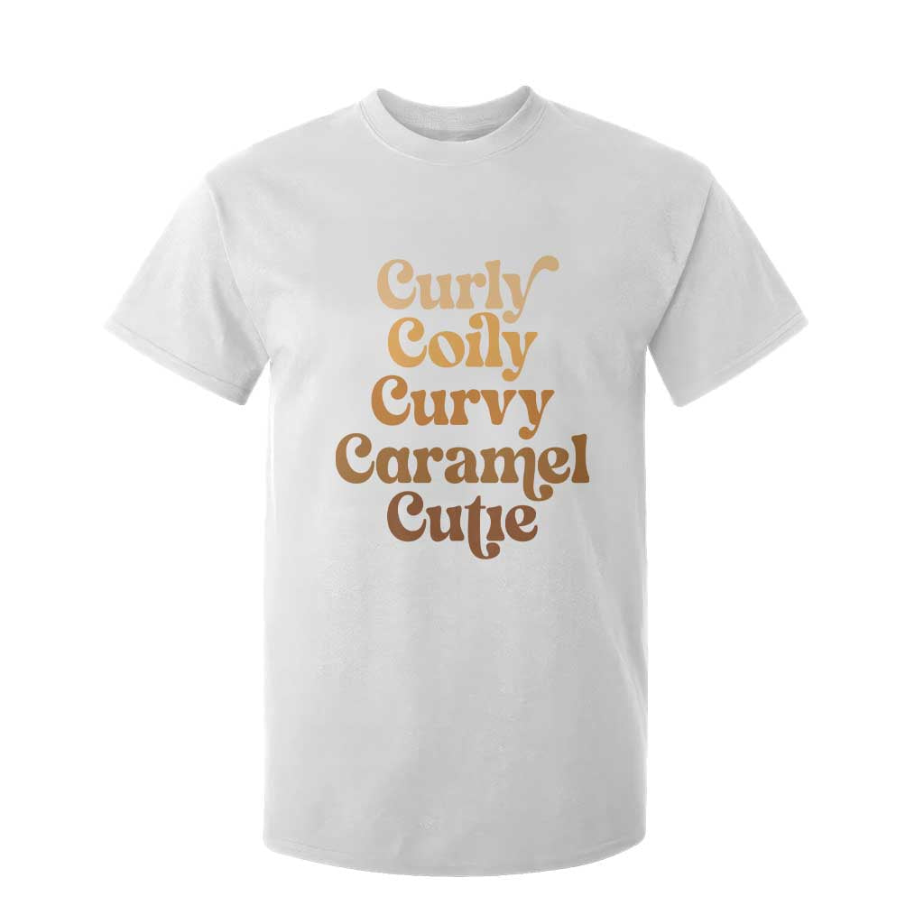 Afro Black Hair Melanin T Shirt For Kid Curly Coily Curvy Caramel Cutie TS11 White Print Your Wear