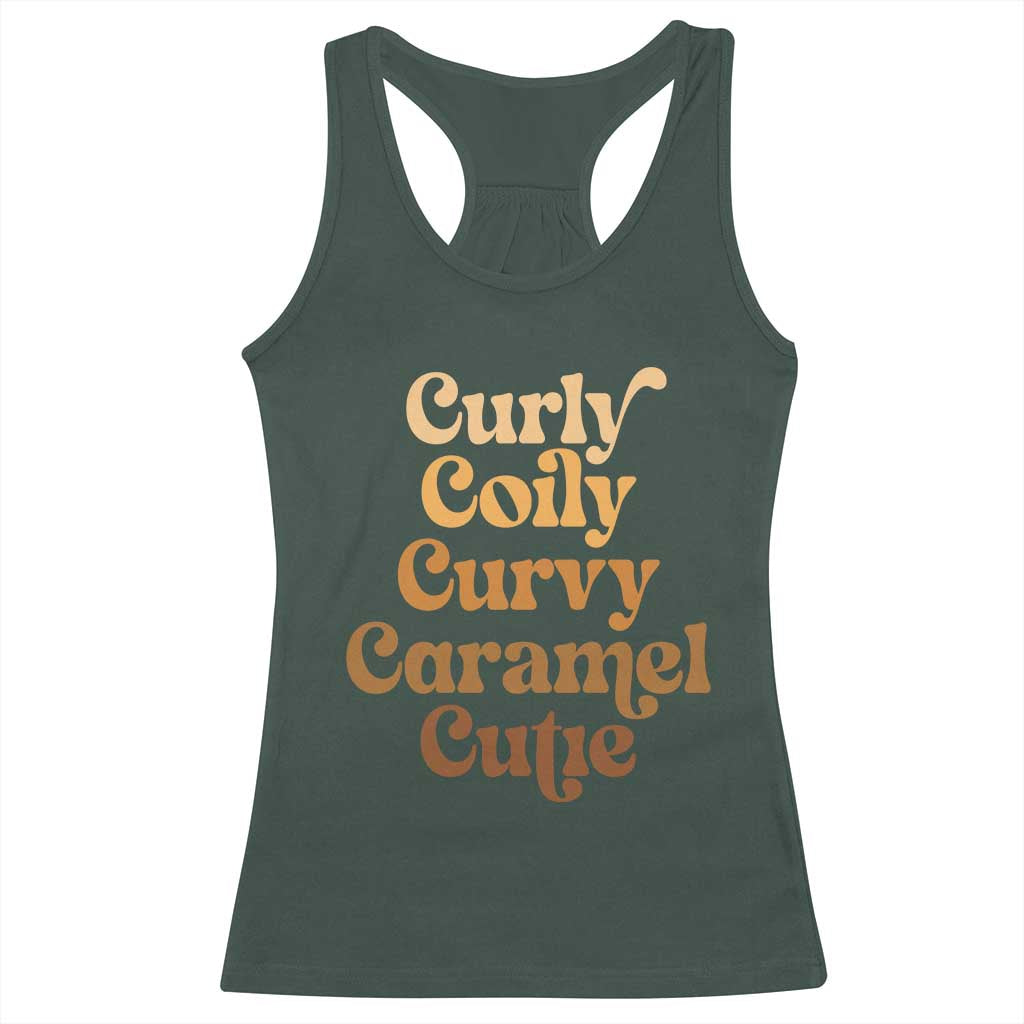 Afro Black Hair Melanin Racerback Tank Top Curly Coily Curvy Caramel Cutie TS11 Dark Forest Green Print Your Wear