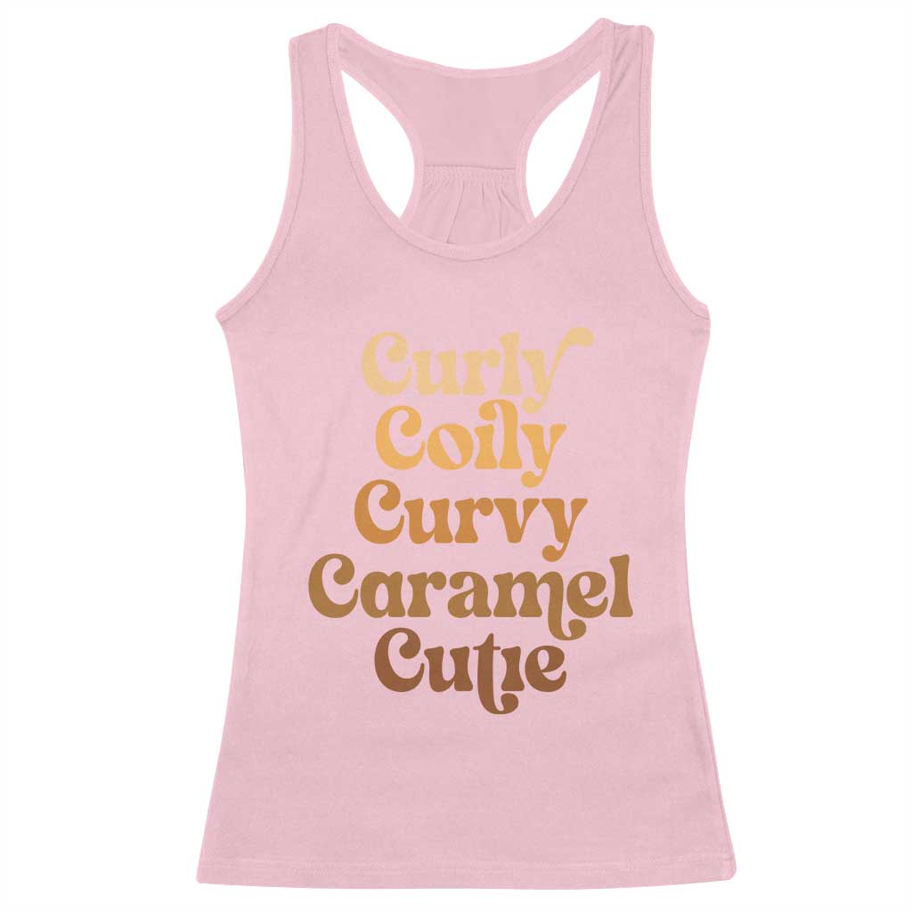 Afro Black Hair Melanin Racerback Tank Top Curly Coily Curvy Caramel Cutie TS11 Light Pink Print Your Wear