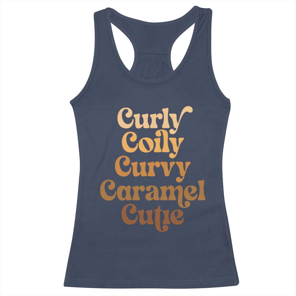 Afro Black Hair Melanin Racerback Tank Top Curly Coily Curvy Caramel Cutie TS11 Navy Print Your Wear