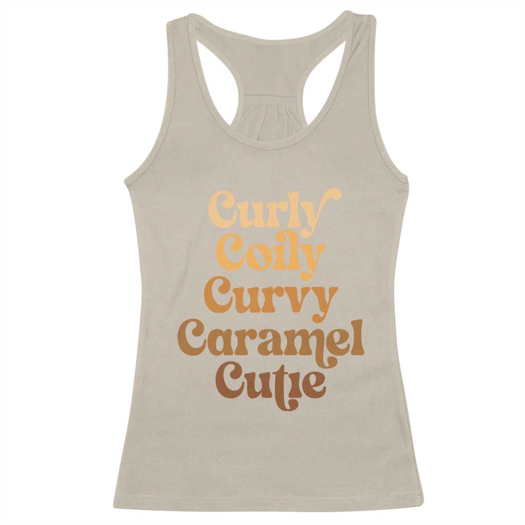 Afro Black Hair Melanin Racerback Tank Top Curly Coily Curvy Caramel Cutie TS11 Sand Print Your Wear
