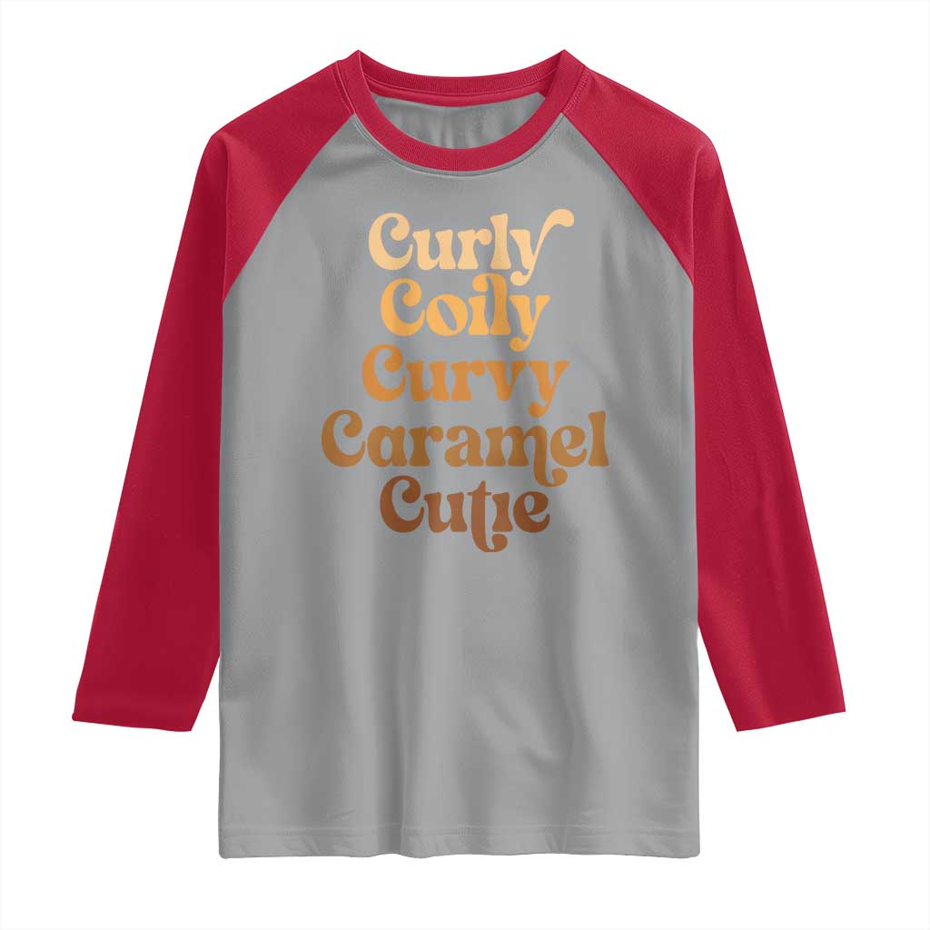 Afro Black Hair Melanin Raglan Shirt Curly Coily Curvy Caramel Cutie TS11 Sport Gray Red Print Your Wear