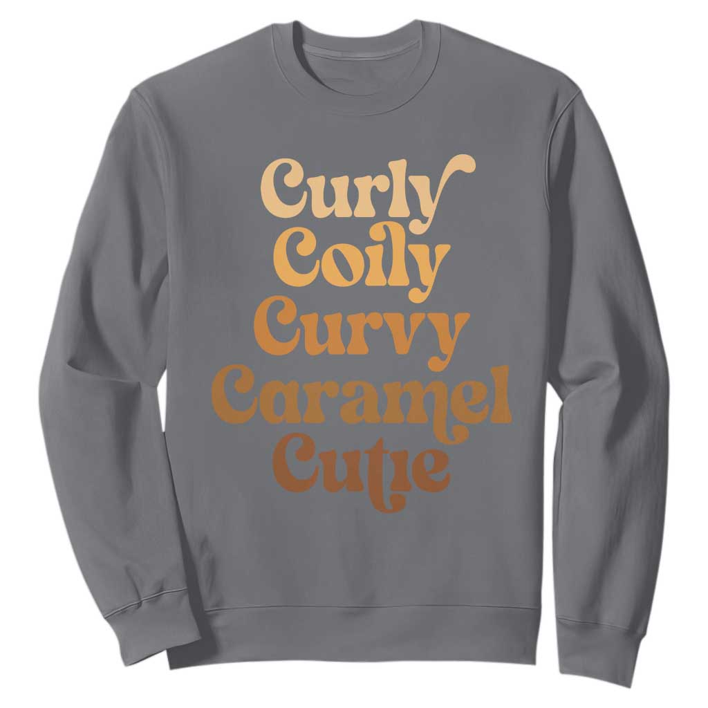 Afro Black Hair Melanin Sweatshirt Curly Coily Curvy Caramel Cutie TS11 Charcoal Print Your Wear