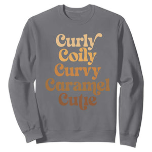 Afro Black Hair Melanin Sweatshirt Curly Coily Curvy Caramel Cutie TS11 Charcoal Print Your Wear