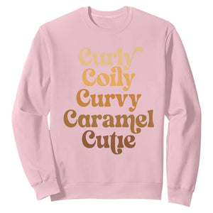 Afro Black Hair Melanin Sweatshirt Curly Coily Curvy Caramel Cutie TS11 Light Pink Print Your Wear