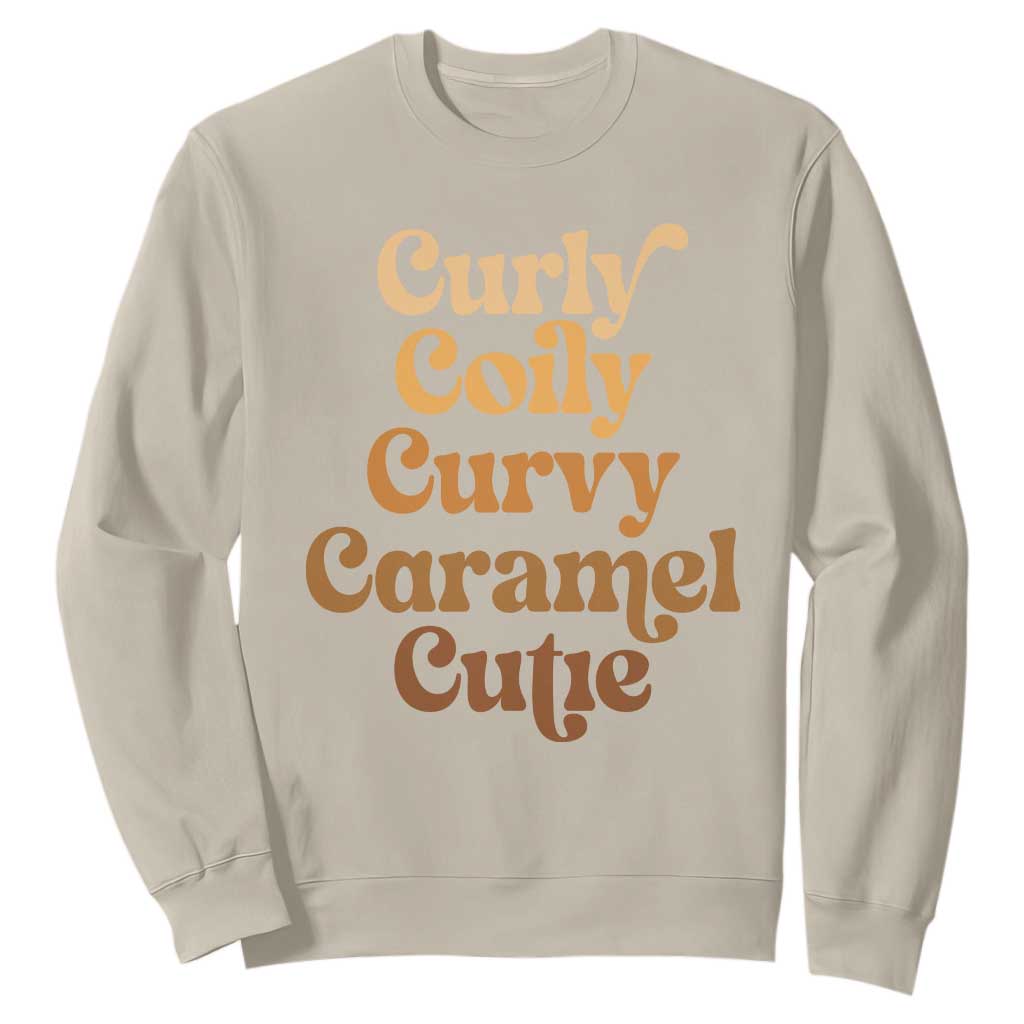 Afro Black Hair Melanin Sweatshirt Curly Coily Curvy Caramel Cutie TS11 Sand Print Your Wear