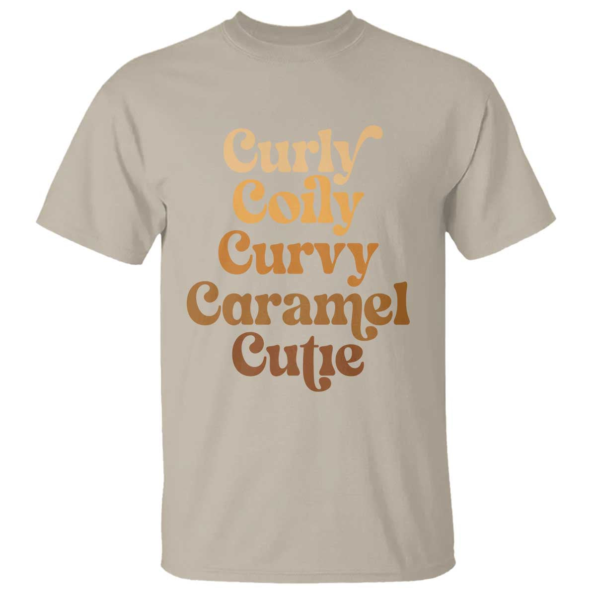 Afro Black Hair Melanin T Shirt Curly Coily Curvy Caramel Cutie TS11 Sand Print Your Wear