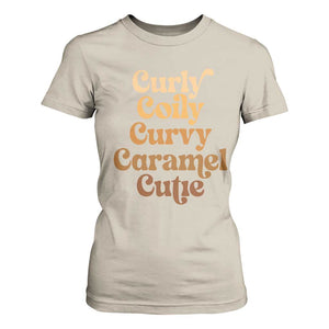 Afro Black Hair Melanin T Shirt For Women Curly Coily Curvy Caramel Cutie TS11 Sand Print Your Wear