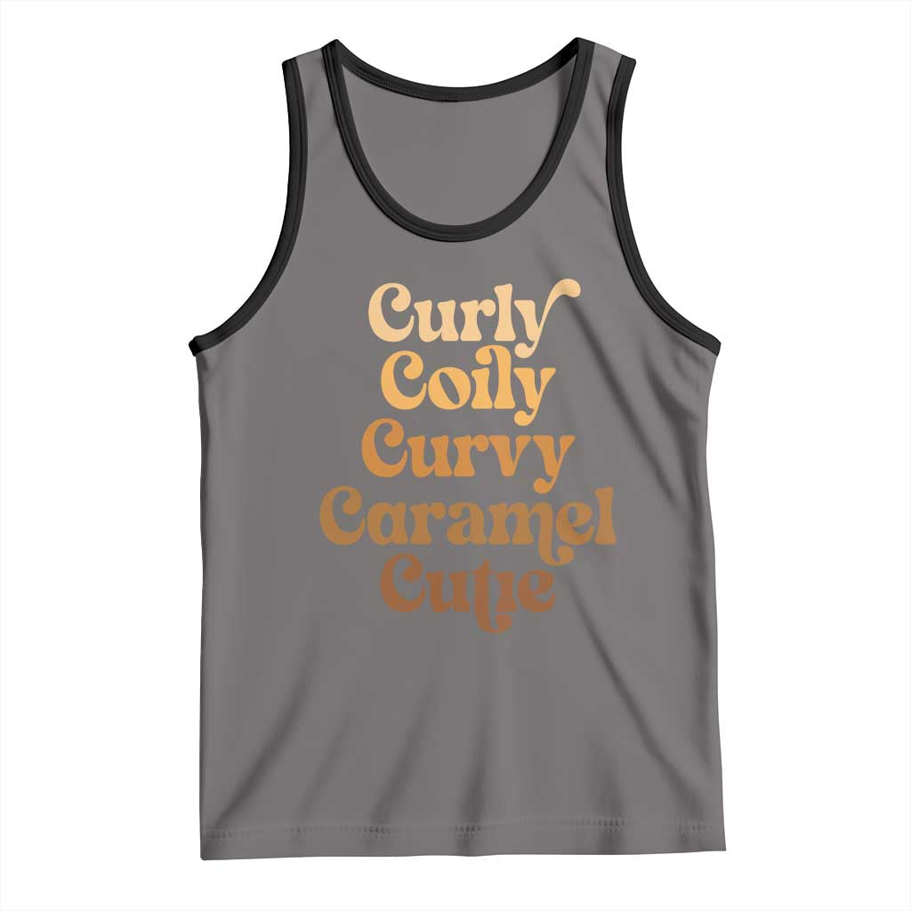 Afro Black Hair Melanin Tank Top Curly Coily Curvy Caramel Cutie TS11 Deep Heather Black Print Your Wear