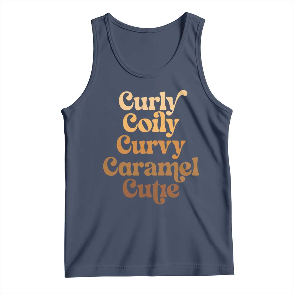 Afro Black Hair Melanin Tank Top Curly Coily Curvy Caramel Cutie TS11 Navy Print Your Wear