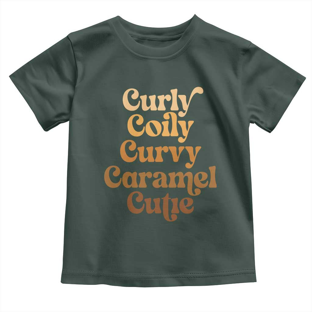 Afro Black Hair Melanin Toddler T Shirt Curly Coily Curvy Caramel Cutie TS11 Dark Forest Green Print Your Wear