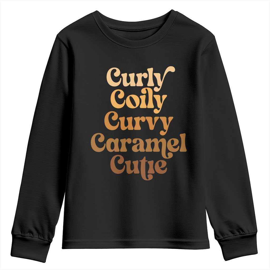 Afro Black Hair Melanin Youth Sweatshirt Curly Coily Curvy Caramel Cutie TS11 Black Print Your Wear