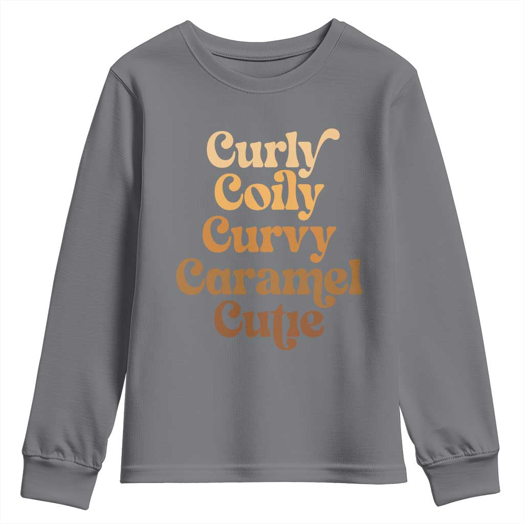 Afro Black Hair Melanin Youth Sweatshirt Curly Coily Curvy Caramel Cutie TS11 Charcoal Print Your Wear