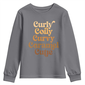 Afro Black Hair Melanin Youth Sweatshirt Curly Coily Curvy Caramel Cutie TS11 Charcoal Print Your Wear