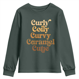 Afro Black Hair Melanin Youth Sweatshirt Curly Coily Curvy Caramel Cutie TS11 Dark Forest Green Print Your Wear
