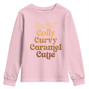 Afro Black Hair Melanin Youth Sweatshirt Curly Coily Curvy Caramel Cutie TS11 Light Pink Print Your Wear