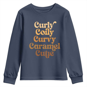 Afro Black Hair Melanin Youth Sweatshirt Curly Coily Curvy Caramel Cutie TS11 Navy Print Your Wear
