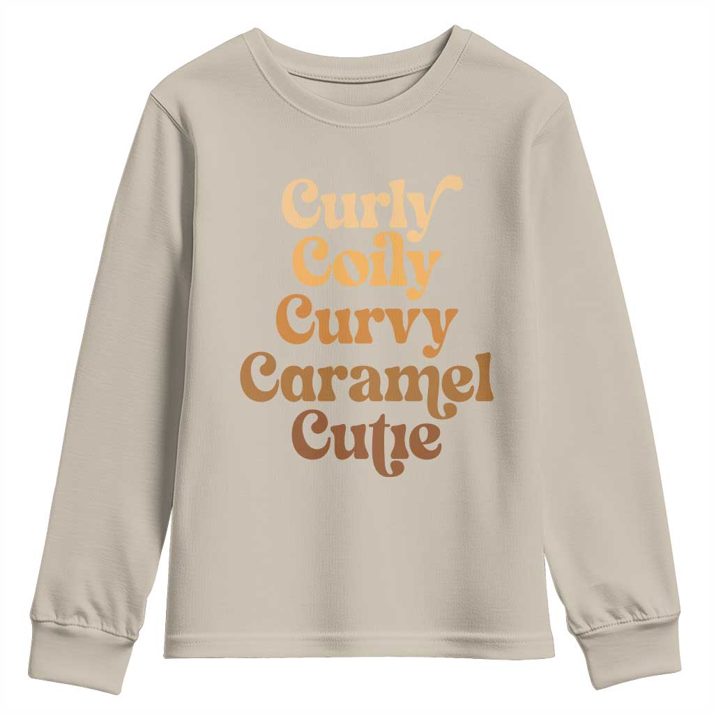 Afro Black Hair Melanin Youth Sweatshirt Curly Coily Curvy Caramel Cutie TS11 Sand Print Your Wear