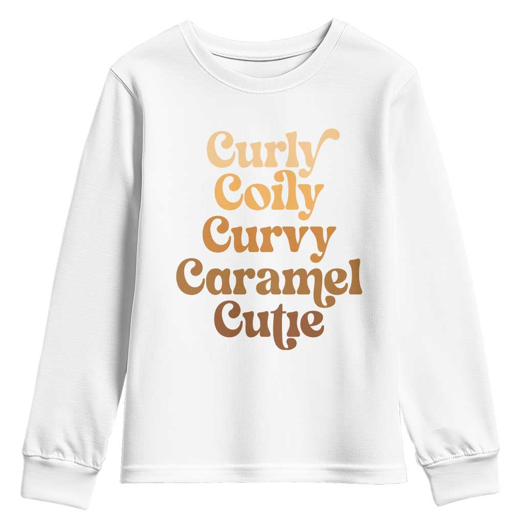 Afro Black Hair Melanin Youth Sweatshirt Curly Coily Curvy Caramel Cutie TS11 White Print Your Wear