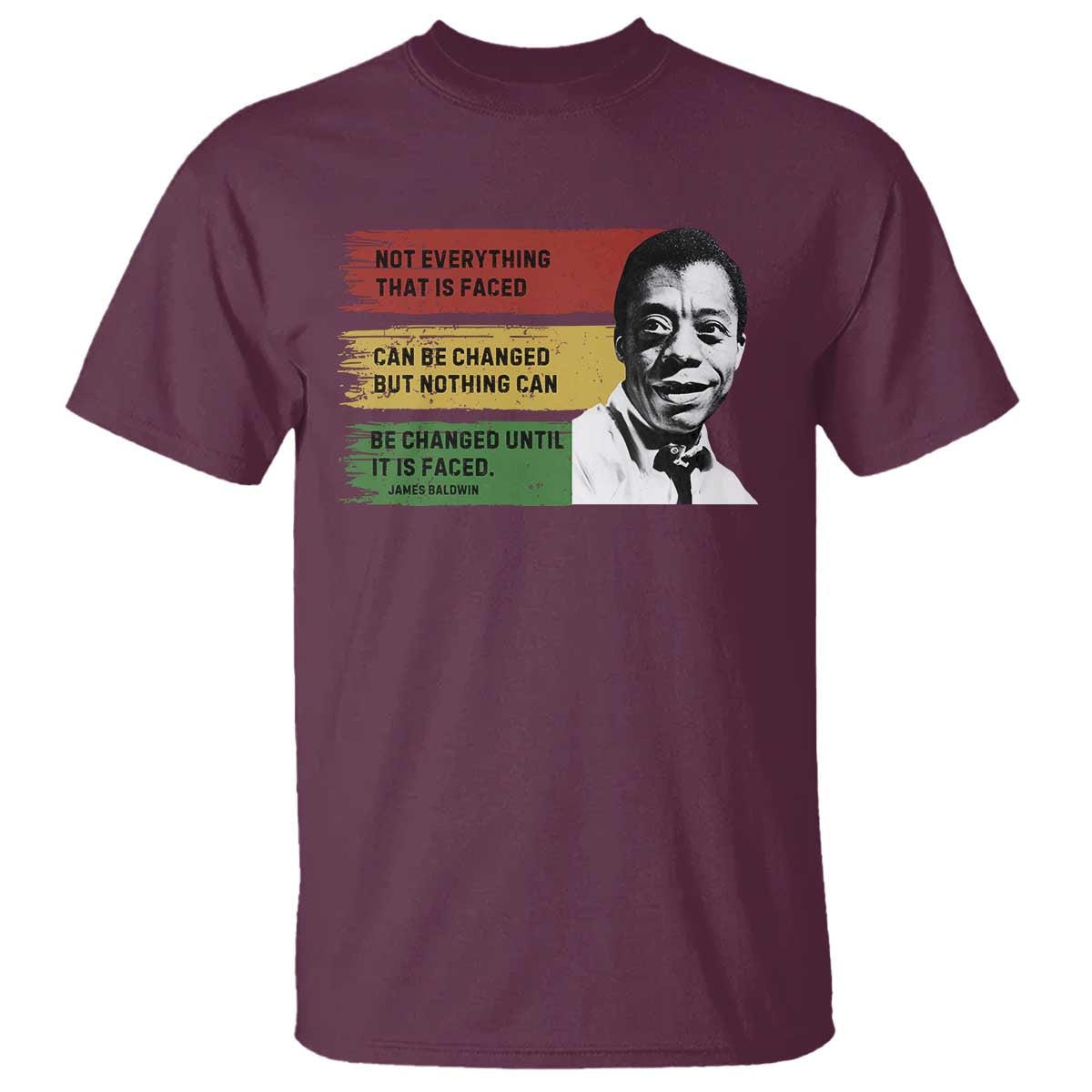 James Baldwin Inspirational Quotes T Shirt Not Everything That Is Faced Can Be Changed But Nothing Can Be Changed Until It Is Faced TS11 Maroon Print Your Wear
