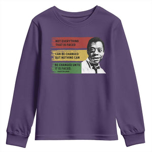 James Baldwin Inspirational Quotes Youth Sweatshirt Not Everything That Is Faced Can Be Changed But Nothing Can Be Changed Until It Is Faced TS11 Purple Print Your Wear