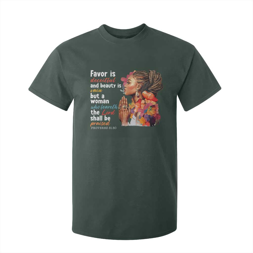 Christian African American T Shirt For Kid Favor Is Deceitful And Beauty Is Vain TS11 Dark Forest Green Print Your Wear