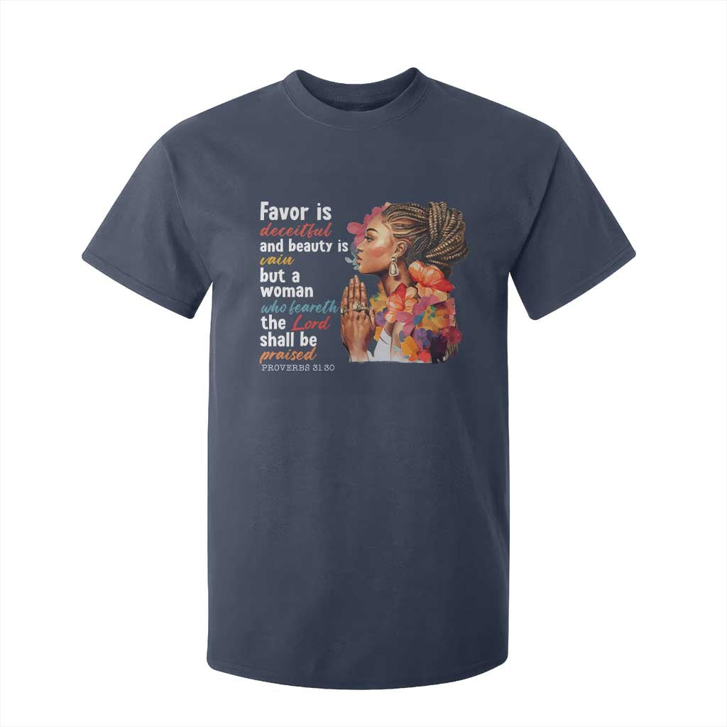 Christian African American T Shirt For Kid Favor Is Deceitful And Beauty Is Vain TS11 Navy Print Your Wear