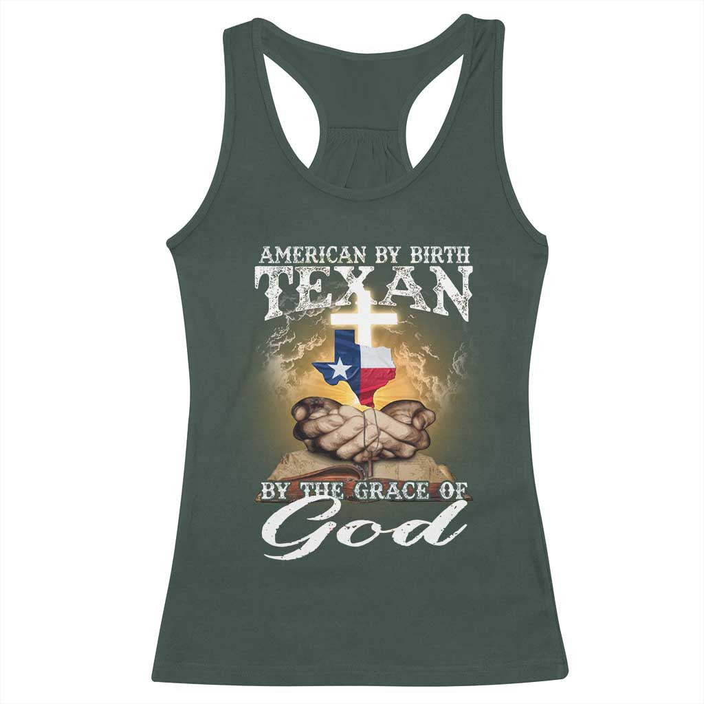 American Texan Jesus Racerback Tank Top American By Birth Texan By The Grace Of God TS11 Dark Forest Green Print Your Wear