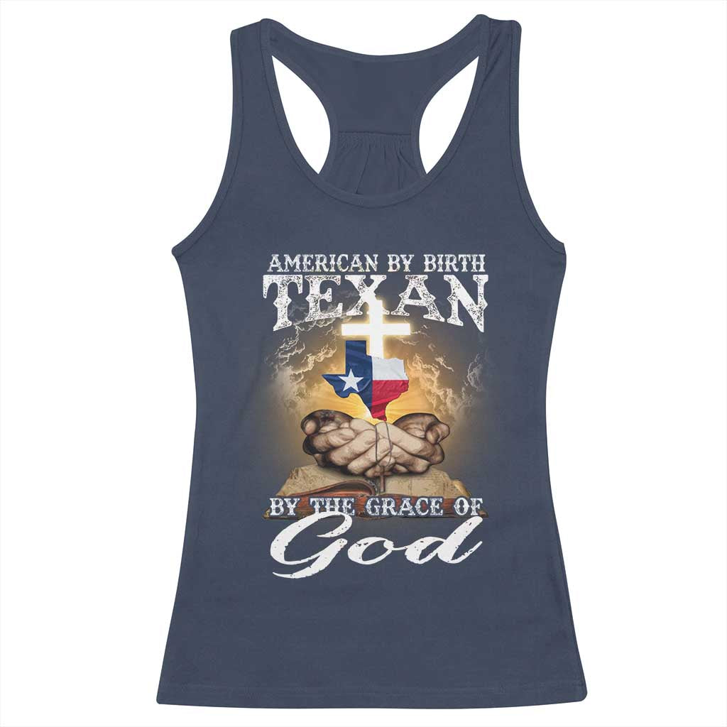American Texan Jesus Racerback Tank Top American By Birth Texan By The Grace Of God TS11 Navy Print Your Wear