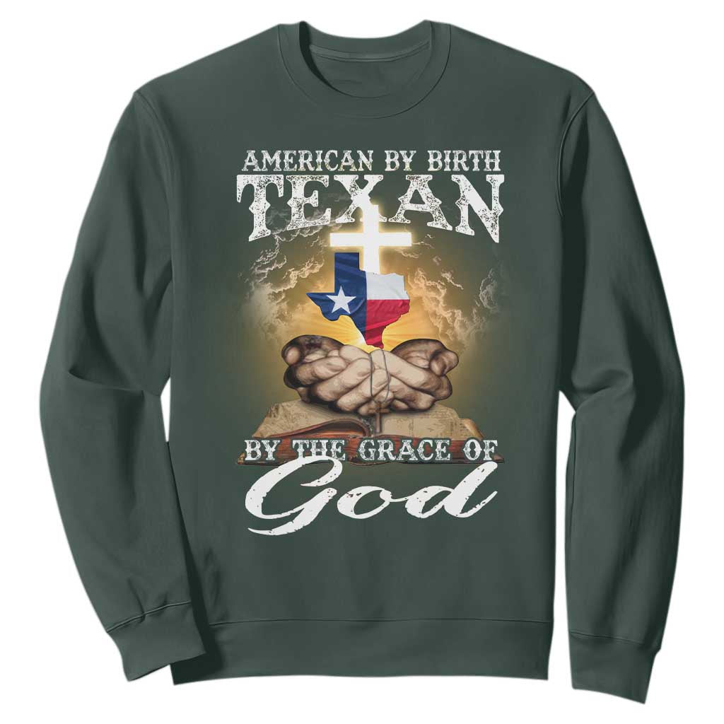 American Texan Jesus Sweatshirt American By Birth Texan By The Grace Of God TS11 Dark Forest Green Print Your Wear