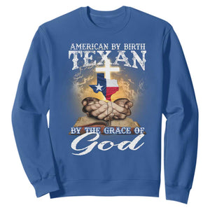 American Texan Jesus Sweatshirt American By Birth Texan By The Grace Of God TS11 Royal Blue Print Your Wear