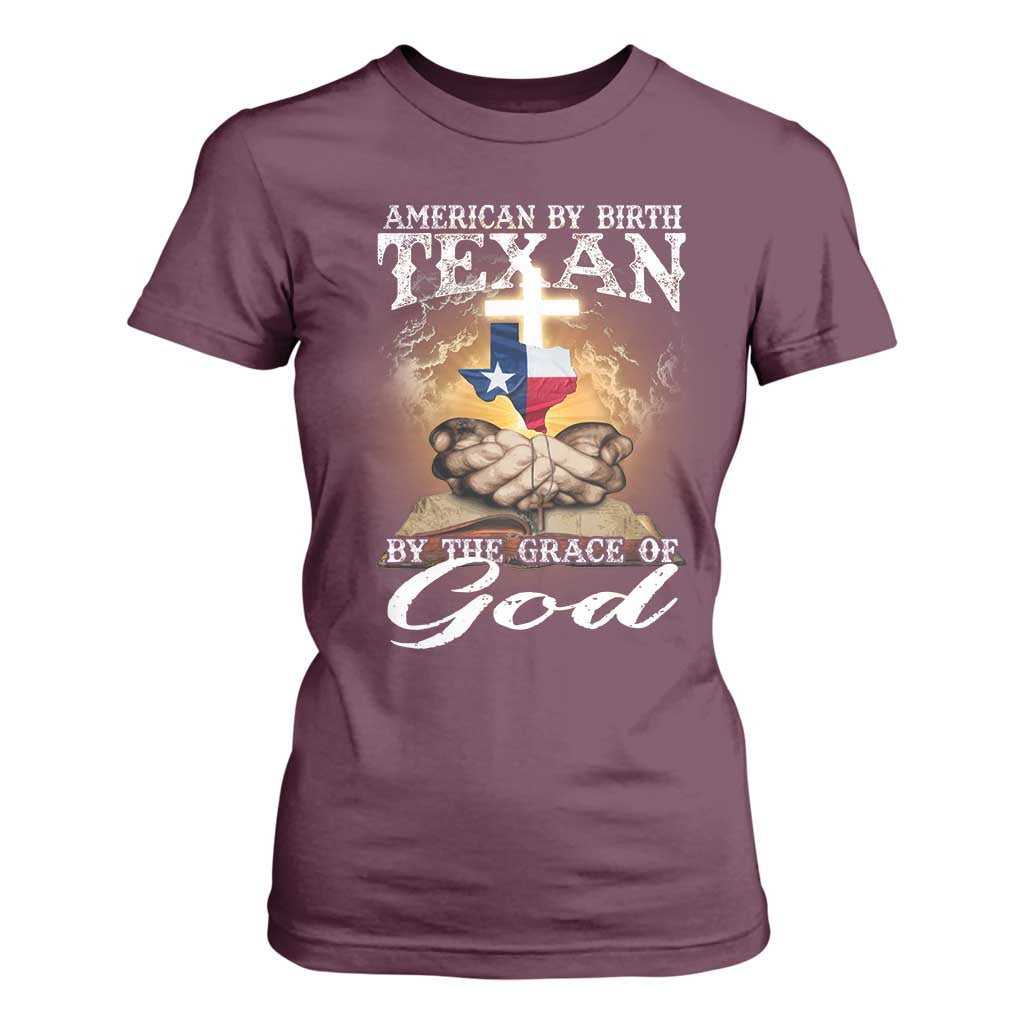 American Texan Jesus T Shirt For Women American By Birth Texan By The Grace Of God TS11 Maroon Print Your Wear