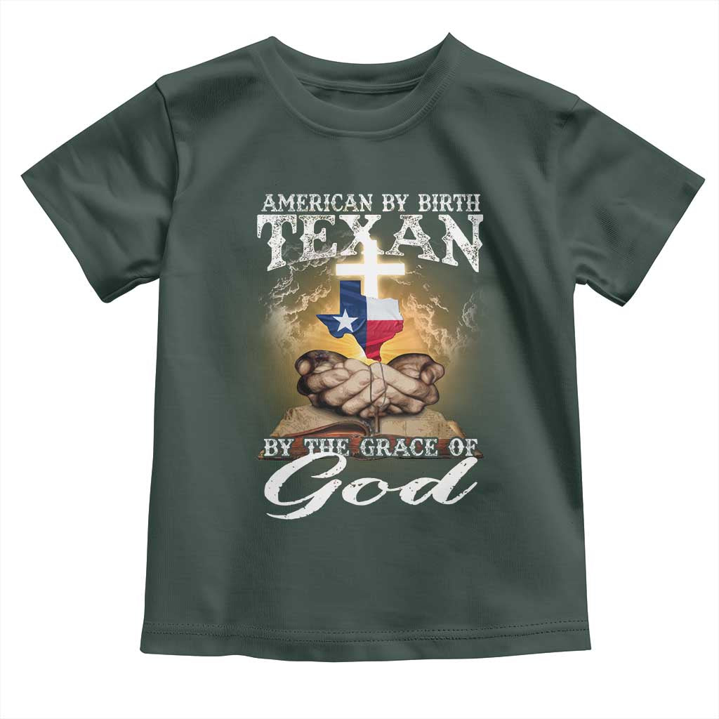 American Texan Jesus Toddler T Shirt American By Birth Texan By The Grace Of God TS11 Dark Forest Green Print Your Wear